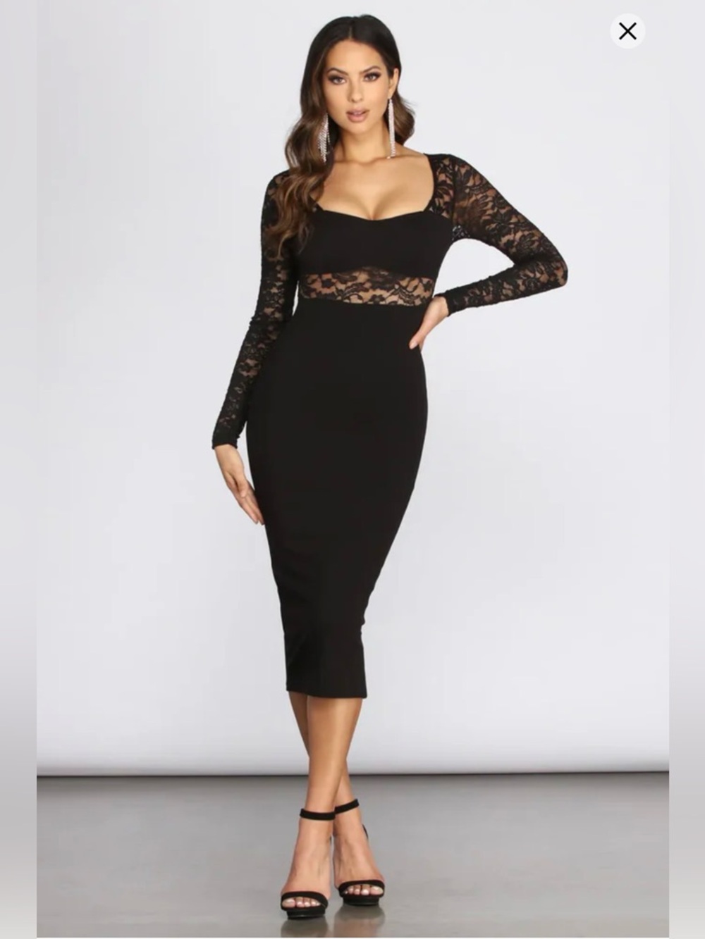 Windsor, Black Lace-Sleeve Bodycon Dress - Elegant Evening Wear